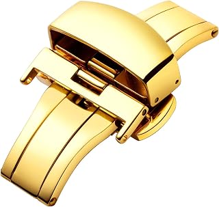 BINLUN Stainless Steel Deployant Buckle for Leather or Rubber Bands Polished Butterfly Clasp Gold/Rose Gold/Silver/Black (12mm, 14mm, 16mm, 18mm, 20mm, 22mm)