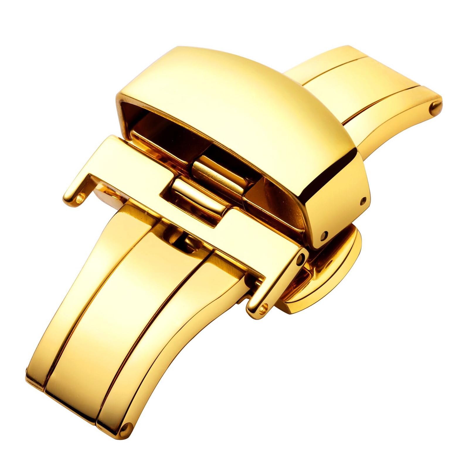 BINLUN Stainless Steel Deployant Buckle for Leather or Rubber Bands Polished But