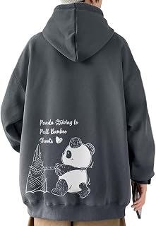 Bligo Men's Hoodie, L-5XL, Sweatshirt, Autumn Clothing, Long Sleeve, Round Neck, With Pockets, Large Size, Panda Pattern, Loose, Plain, Stylish, Pullover, Casual, Back Print, Simple, Popular, Soft