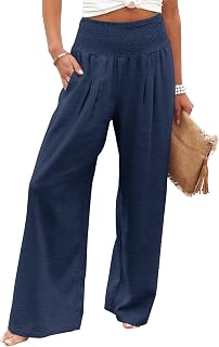 KISSMODA Women High Elastic Palazzo Pants Wide Leg Long Lounge Pants Casual Trousers with Pocket 2023