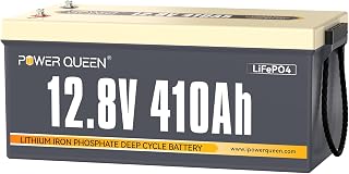 Power Queen 12V 410Ah LiFePO4 Battery, 5248Wh Lithium Battery Energy with BMS 250A, Cycle Times of 4000-15000 and 10 Year Life, Perfect for Solar Systems, RV, Off-Grid Systems