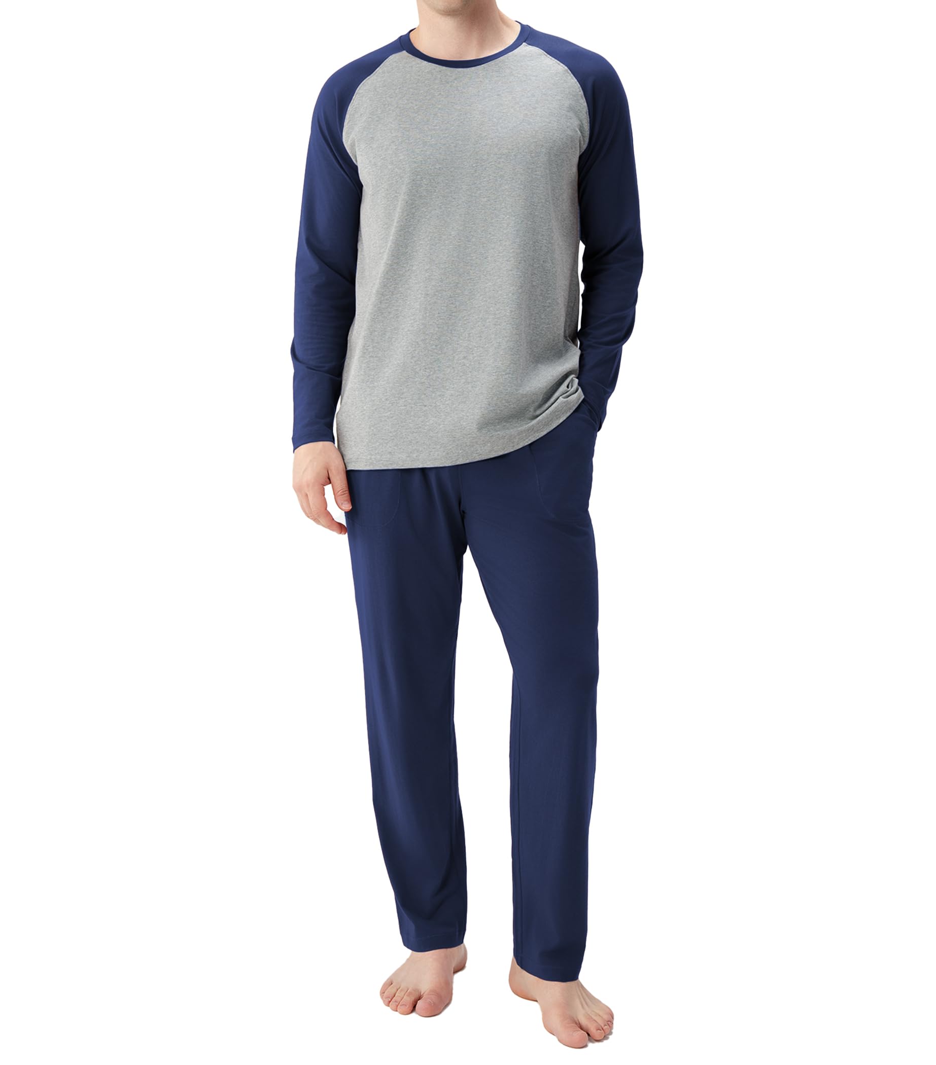 DAVID ARCHY Mens Pajama Set Long Sleeve PJs, Soft Lightweight Sleepwear with Poc