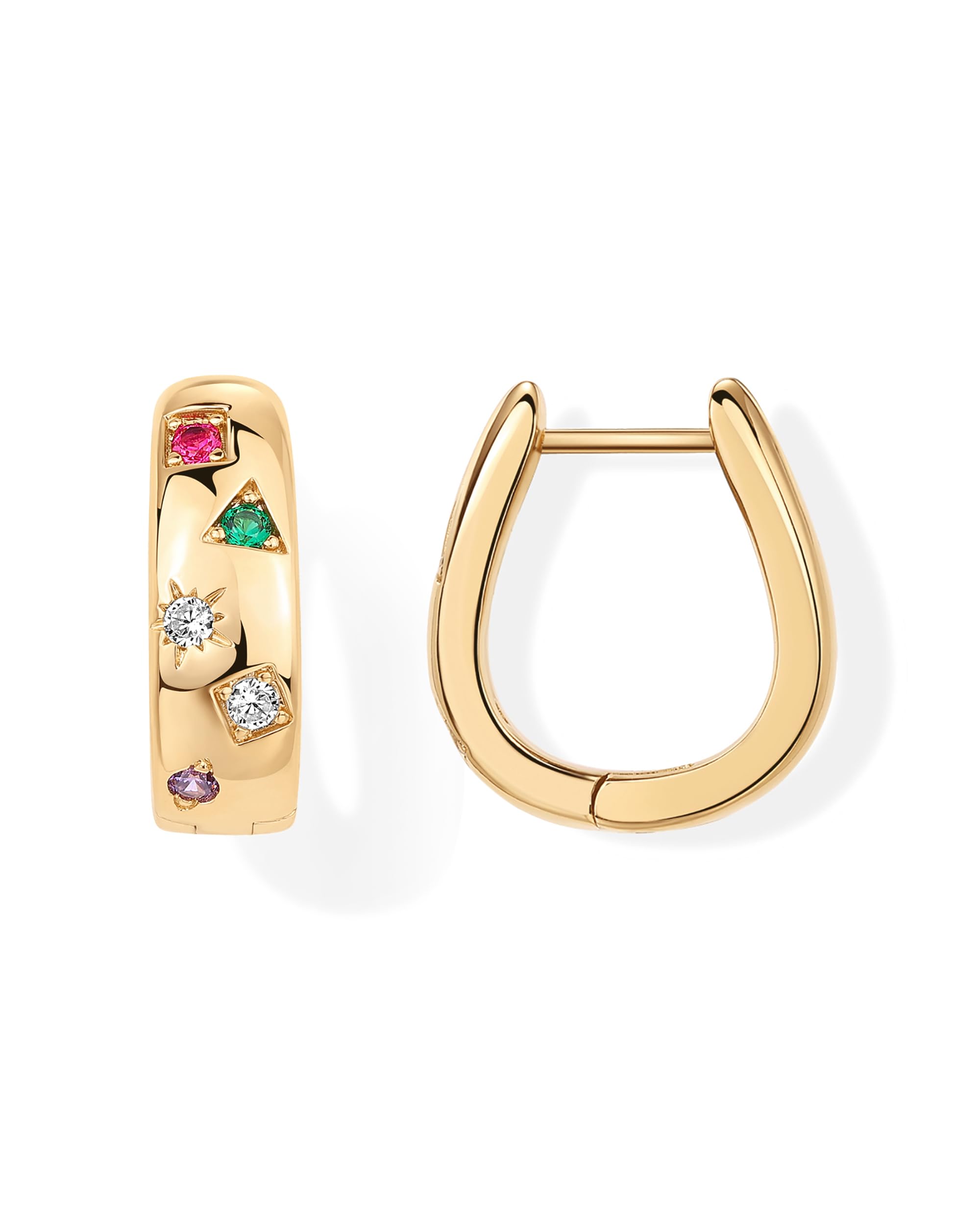 PAVOI 14K Gold Plated Chunky Earrings for Women, Colorful Statement Hoops