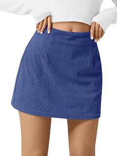 Wenrine Womens Corduroy Mini Skirt High Waisted A-line Short Skirts