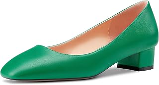HEUIVZAR Women's Heel Pumps Square Toe Cap Kitten Low Block Heel Chunky Heel Slip-on Matte Dress Shoes Groom Holiday 3.5 cm