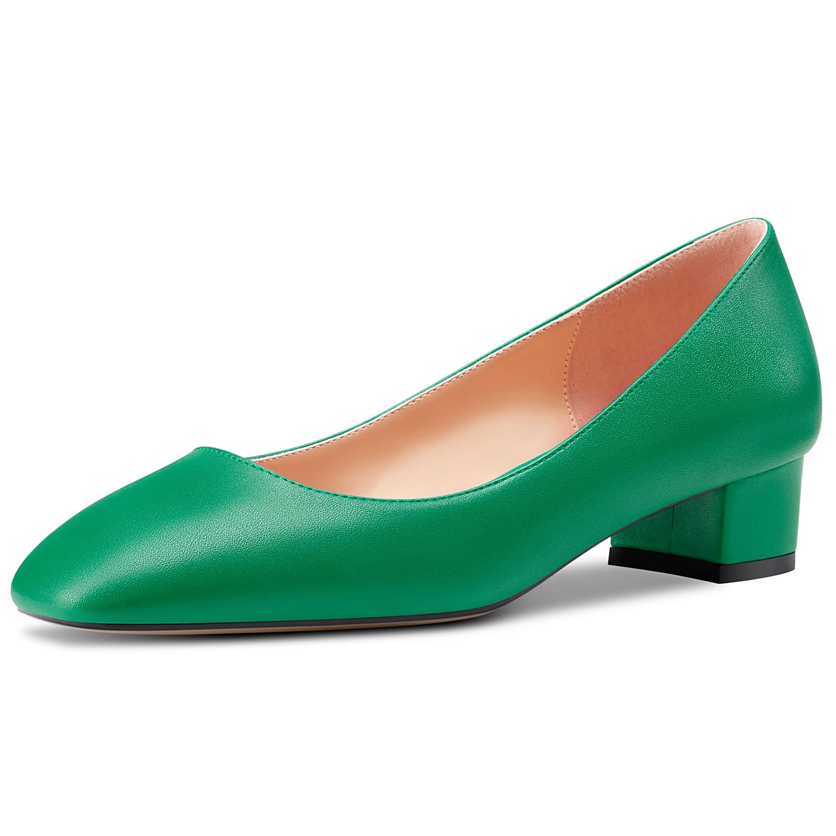 HEUIVZAR Women's Heel Heel Pumps Square Toe Kitten Bottom Chunky Block Heel Slip