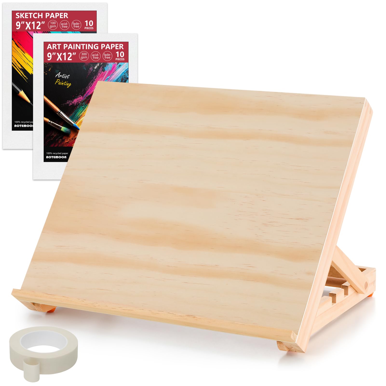 13.8"x11.4" Wooden Tabletop Easel with Paint & Sketch Papers, Masking Tape | Adj