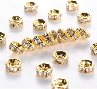 100Pcs Golden Plated Brass Flat Round Rhinestone Spacer Beads Rondelle Straight Flange Spacers Findings for DIY Crafts Earrings Bracelets Necklaces Jewelry Making 6x3mm Hole 1mm Crystal