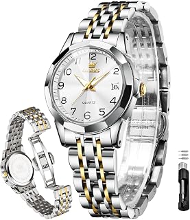 OLEVS Ladies Watches Gold/Silver Analog Quartz Small Stainless Steel Business Formal Waterproof Luminous Date Watch for Women