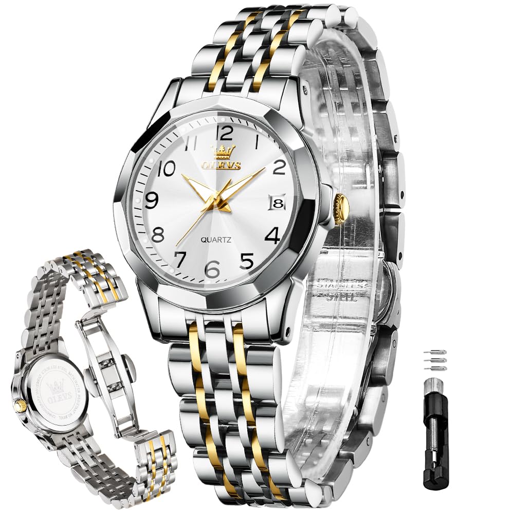 OLEVS Ladies Watches Gold/Silver Analog Quartz Small Stainless Steel Business Fo