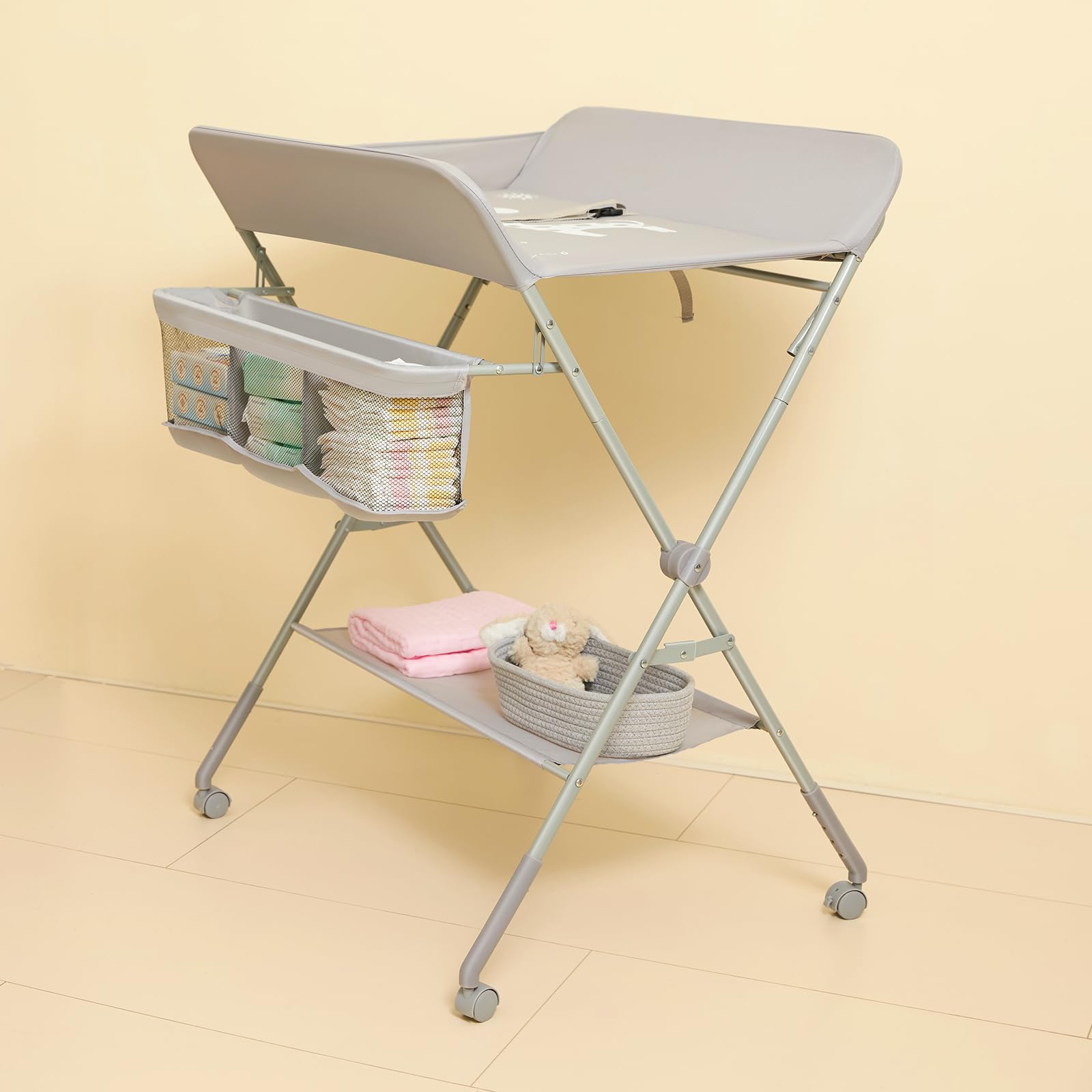 KARAOK Baby Changing Table with Wheels, Portable Diaper Changing Station with 4-