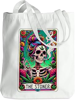 Canvas Tote Bag for Book Lovers Unicorn Skeleton Tarot Card Shopping Witch Gifts for Women Halloween