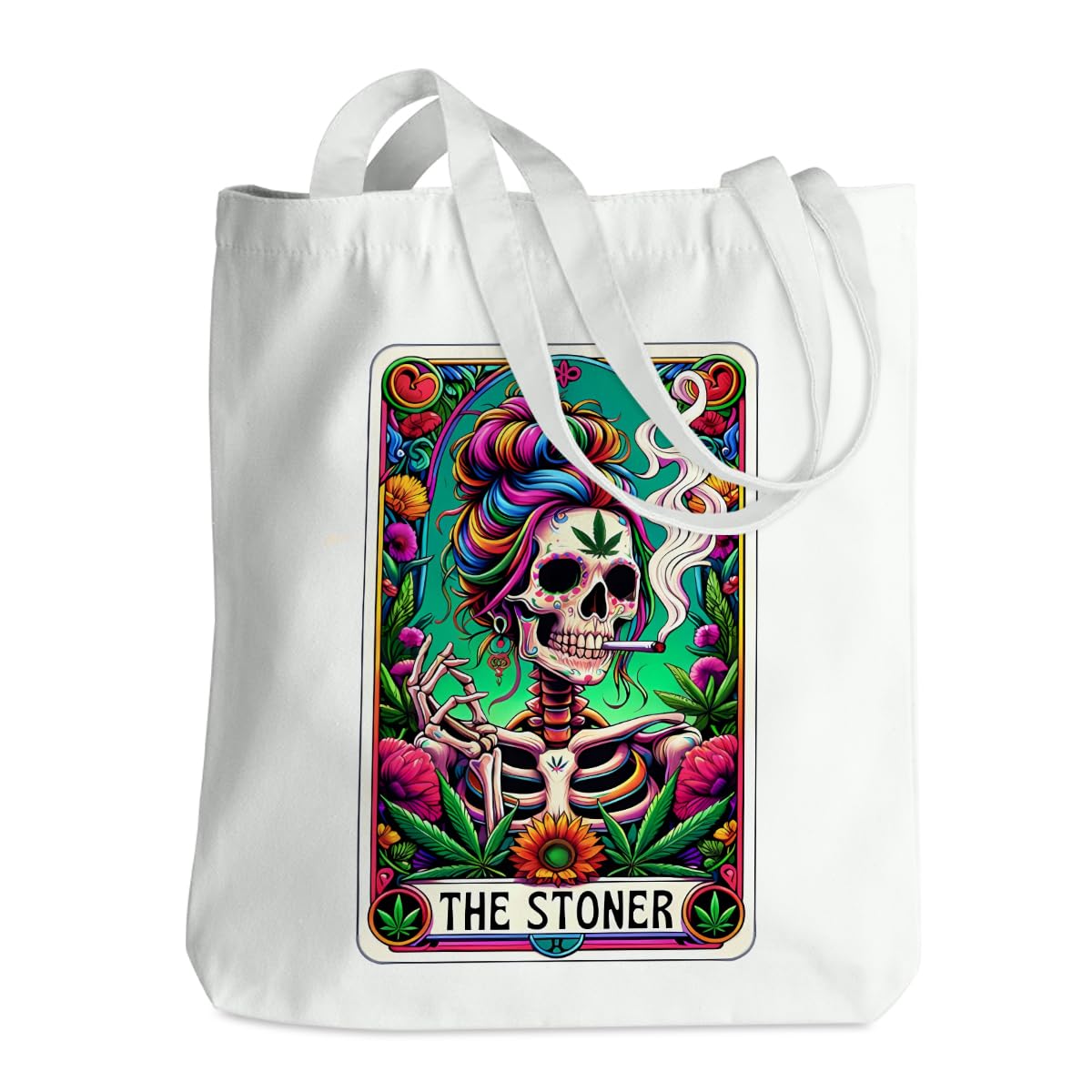 Canvas Tote Bag for Book Lovers Unicorn Skeleton Tarot Card Shopping Witch Gifts