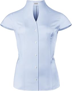 Vincenzo Boretti Blouse, Slim-fit/Cinched Waist, Elastic, Chalice Collar - Easy to Iron
