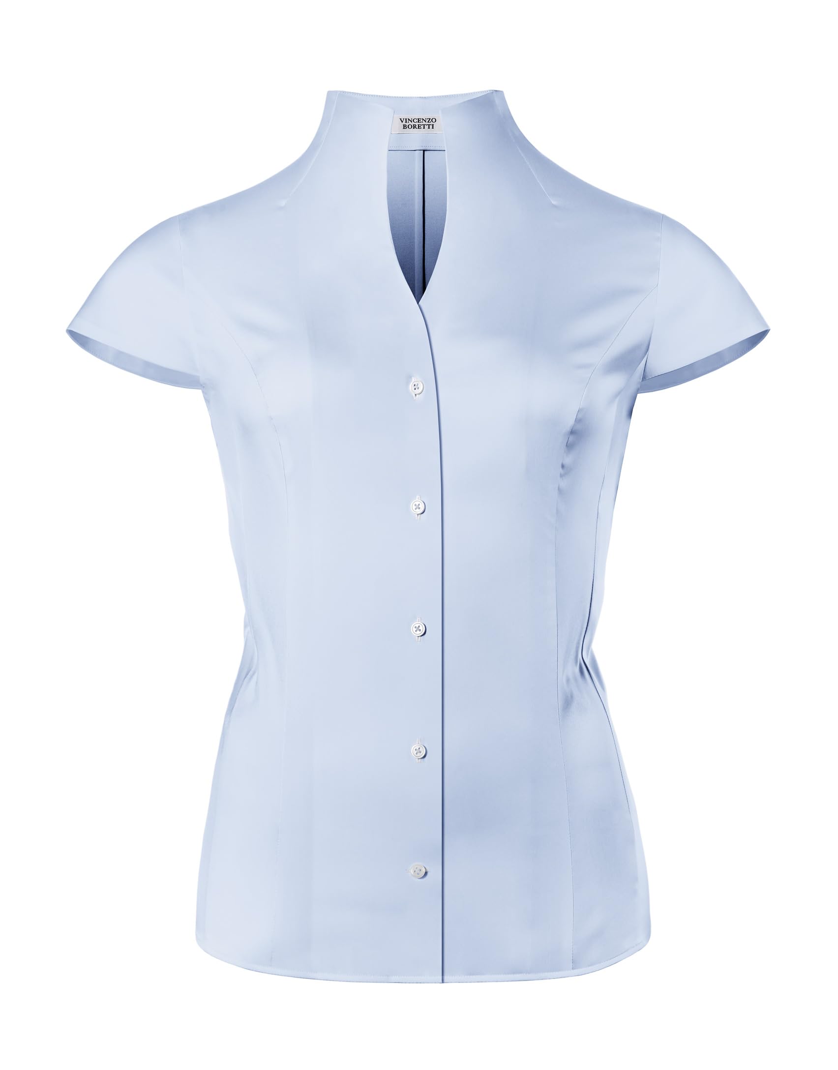 Vincenzo Boretti Blouse, Slim-fit/Cinched Waist, Elastic, Chalice Collar - Easy 