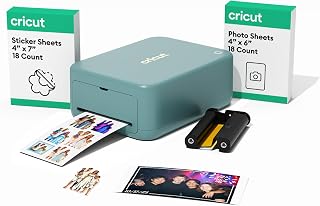 Cricut StickerPix Print + Cut™ Essential Bundle, Sea Green | All-in-One Photo Printer, Label Maker, &amp; Sticker Maker Machine - Includes Sticker &amp; Photo Paper - 300 DPI - Amazon Exclusive