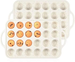 CAKETIME Mini Muffin Pan, Metal Reinforced Frame 2 Pack Mini Cupcake Pans 24 Cups Nonstick Muffin Silicone Molds with Handle for Baking Muffins, Cupcakes, Egg Bites