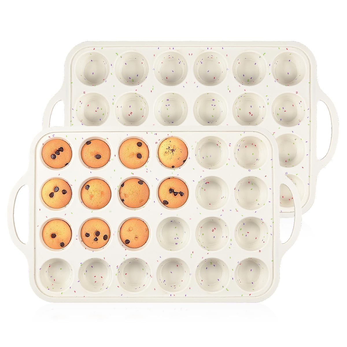 CAKETIME Mini Muffin Pan, Metal Reinforced Frame 2 Pack Mini Cupcake Pans 24 Cup