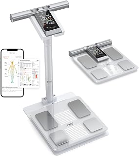 Smart Scale for Body Weight with Stand ,8-Electrode BIA,4.7" Large Display | DEXA 98% Overlap,50+ Metrics,5-Segment Analysis,Bluetooth App,Voice Prompts,VA Handle ,Multi-User Track,440 lb Capacity