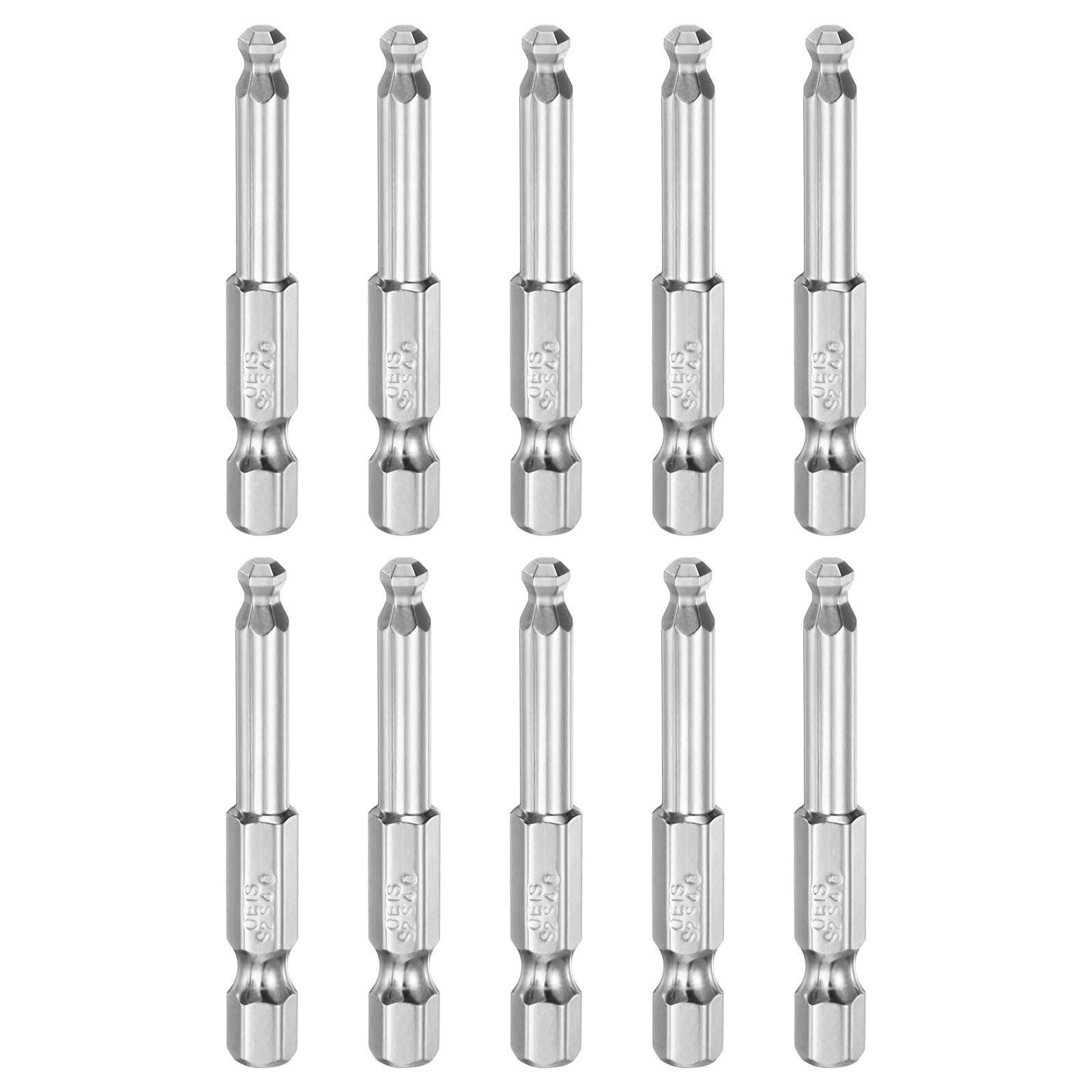 Generic 10pcs Ball End Hex Screwdriver Bit H4 (4mm) Head 1/4" Hex Shank 50mm (2"
