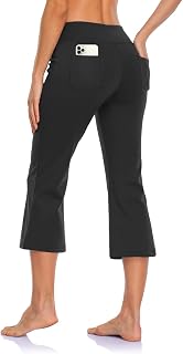 MOVE BEYOND Buttery soft Women's Bootcut Yoga Trousers and 3/4 Trousers with 4 Pockets, Tummy Control Workout Bootleg Trousers