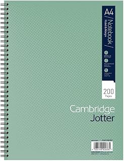 Cambridge Jotter A4 Notebook, Wirebound, 8 mm Lined with Margin, 200 Pages, 80GSM, Single Notepad, Perforated Edges