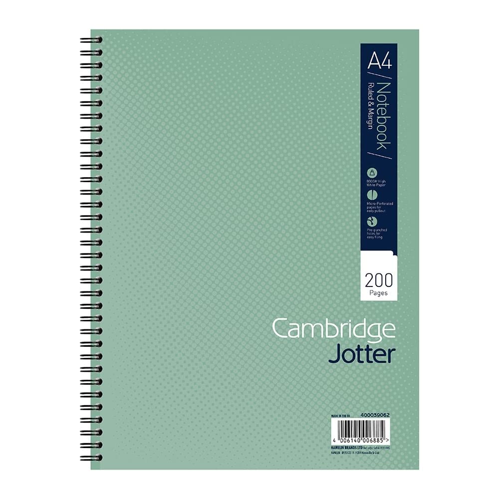 Cambridge Jotter A4 Notebook, Wirebound, 8 mm Lined with Margin, 200 Pages, 80GS