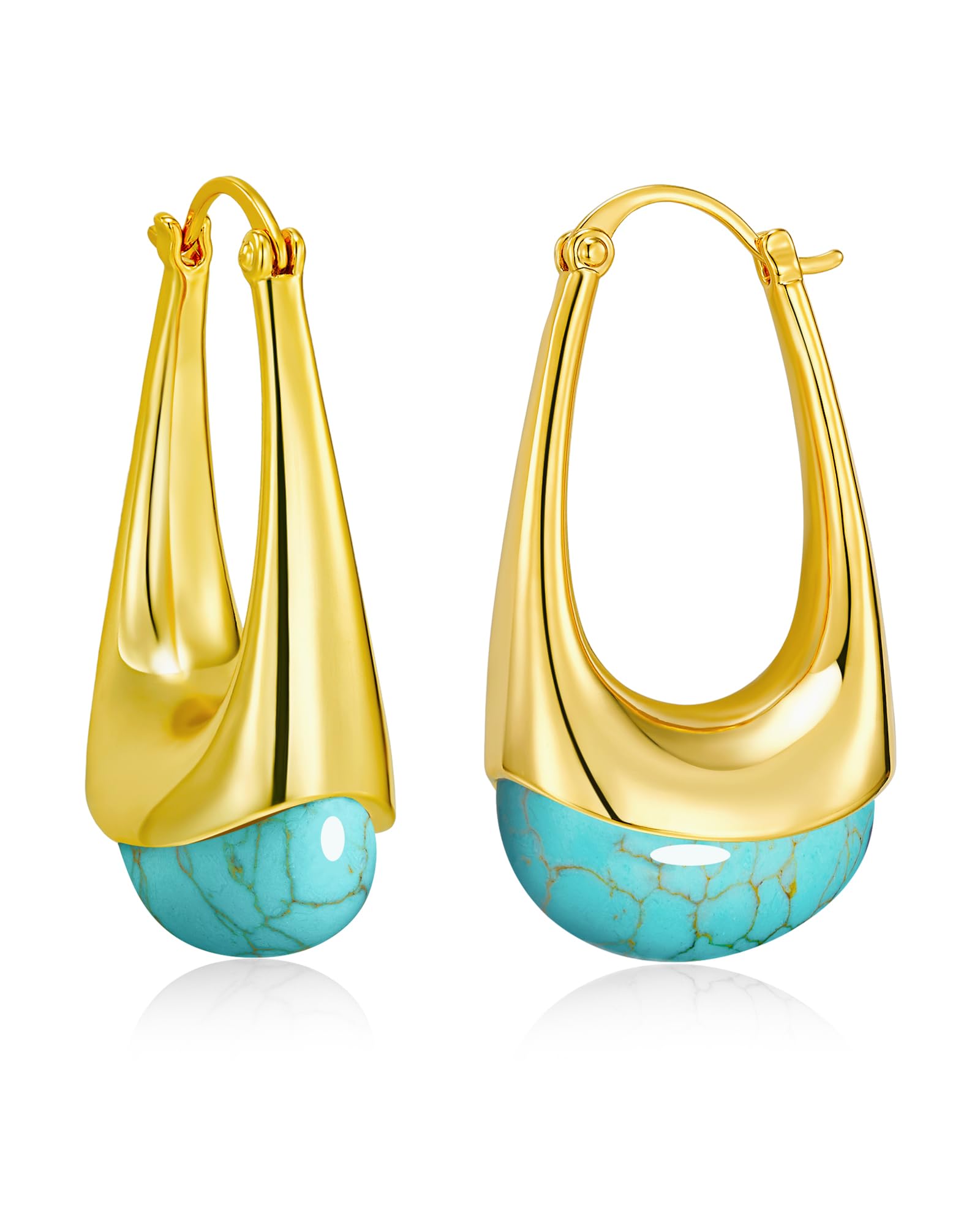 SNGIA Long Oval Chunky Dangle 18K gold plated Hoops with Colored Resin Gemstone 