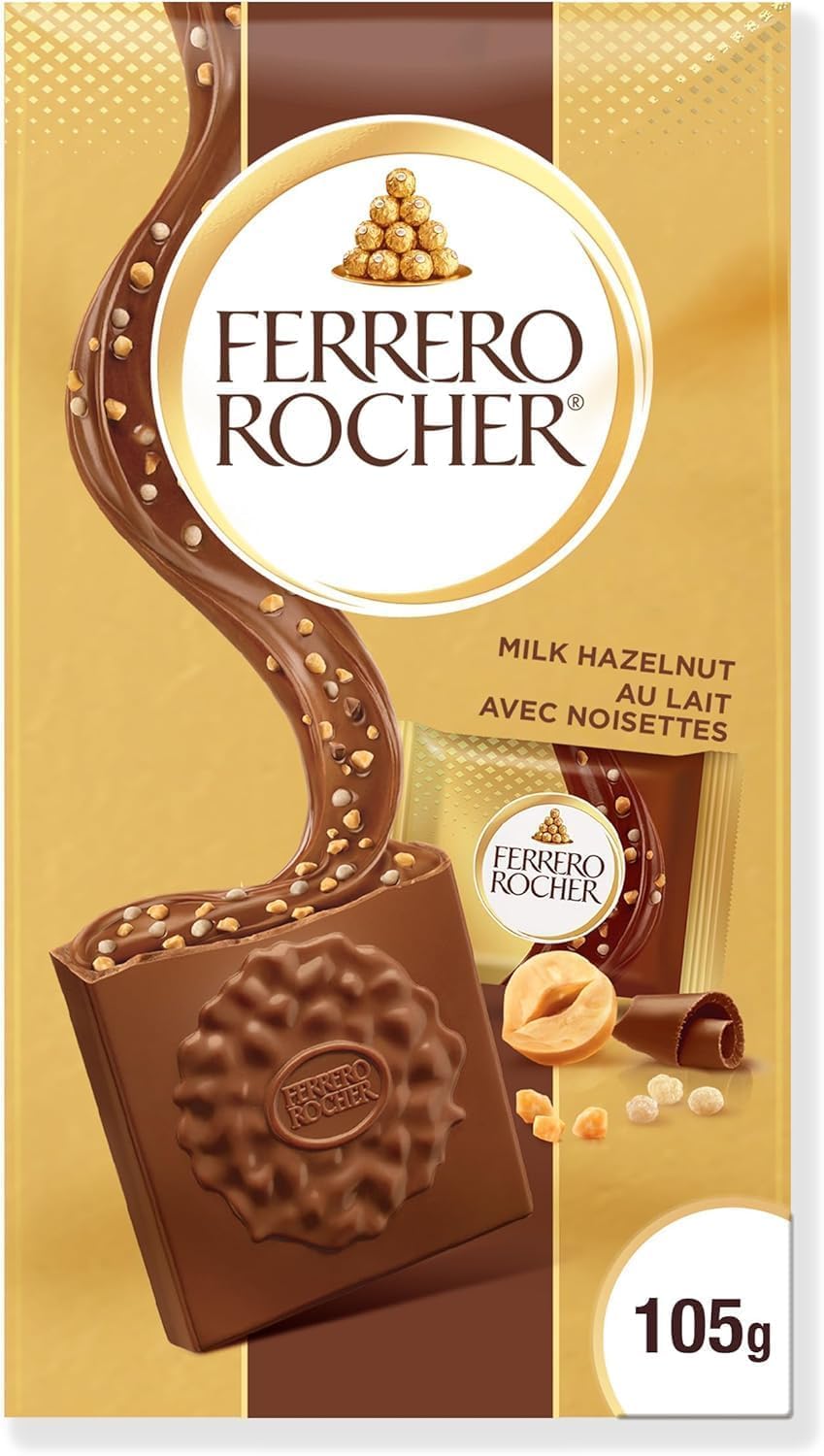 FERRERO ROCHER Milk Hazelnut chocolate squares - 10-Piece Pack - 105 g | 10 Indi