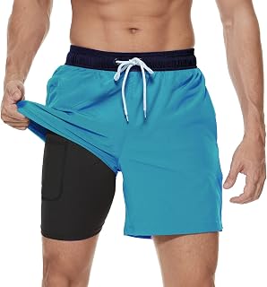 Arcweg Swimming Trunks for Men, with Compression Liner, 2-in-1 Breathable Swimming Shorts, Elasticated Training Shorts, Adjustable Drawstring, with Zip Pockets