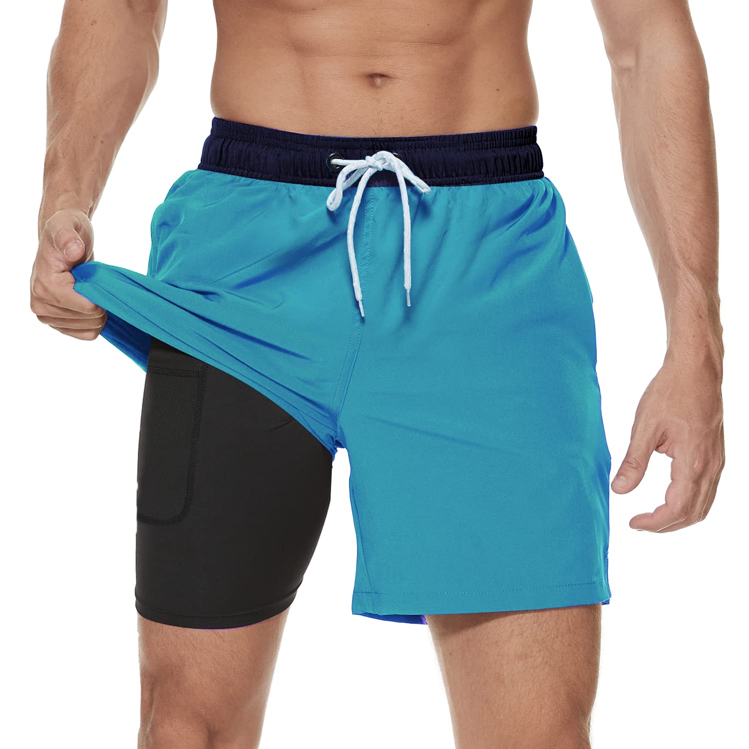 Arcweg Swimming Trunks for Men, with Compression Liner, 2-in-1 Breathable Swimmi