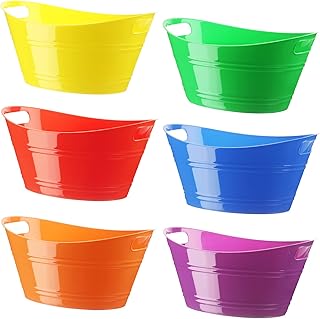 Patelai 6 Pcs Plastic Ice Buckets with Handles,4.5 Liter,Multicolor | Oval Drink Tubs for Party Bar Beverage Cooler, Large Capacity Bins Holding Wine Beer Champagne Bottle, 4.5 Liter Bulk Set