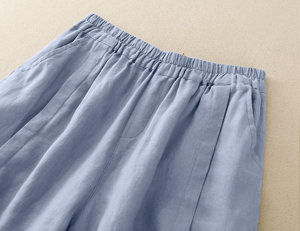 Kinghua Linen Shorts for Women Spring Summer Casual Elastic High Waisted Pleated