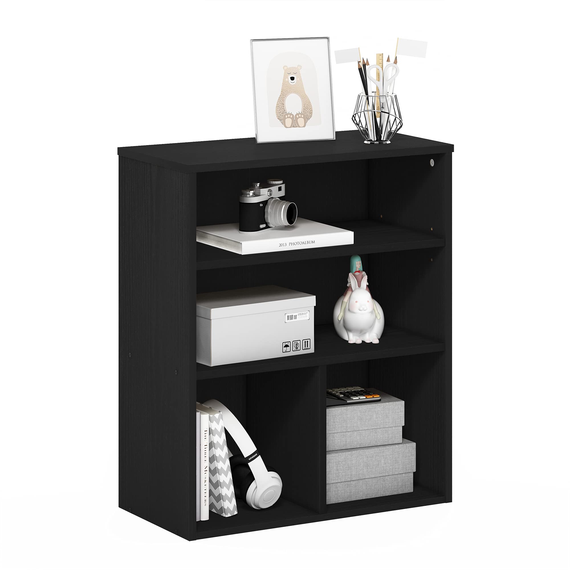Furinno PASIR Book Shelf, 3-Tier Display Bookshelf with Adjustable Shelf, Cube S