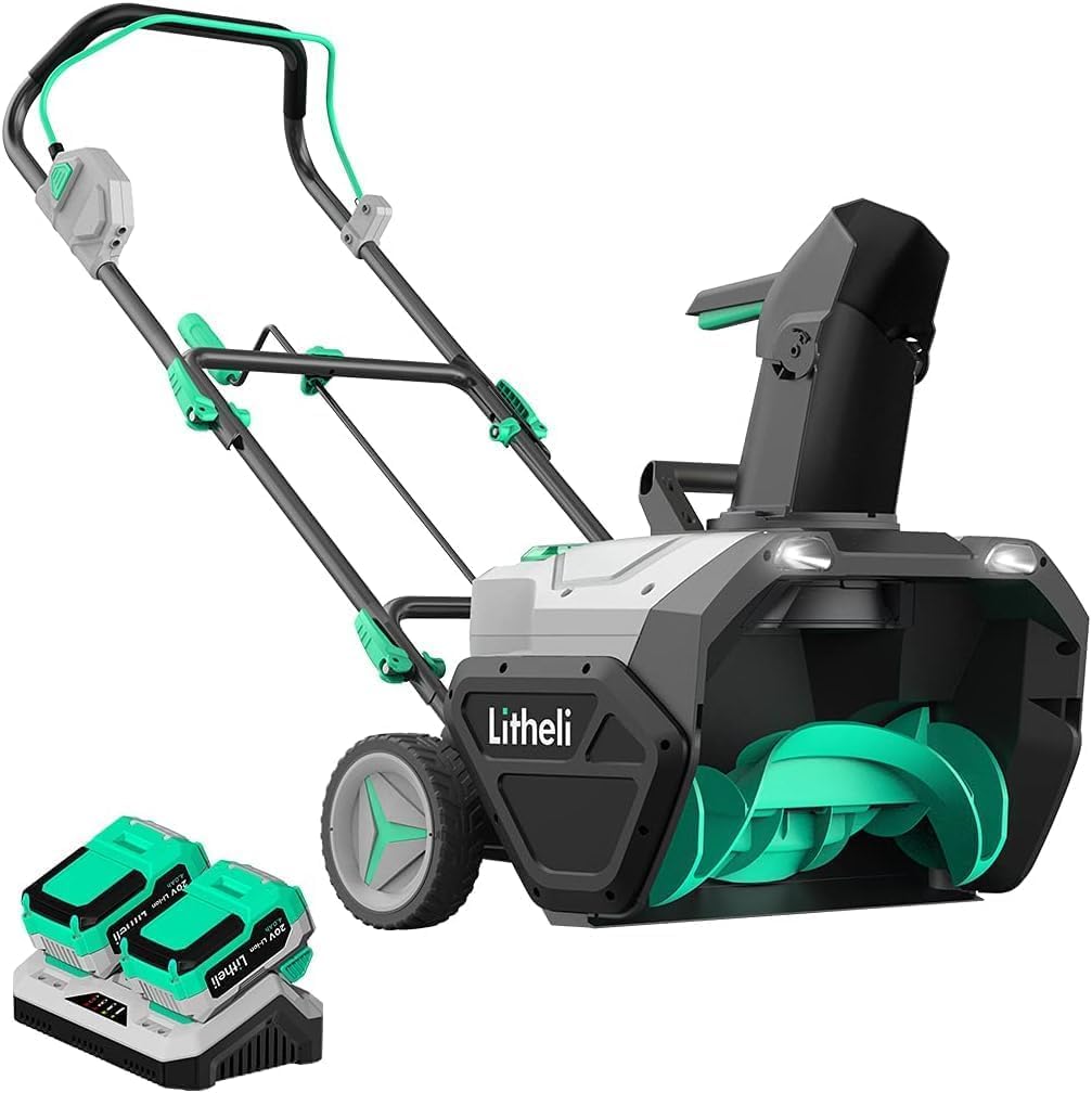 Litheli 20 INCH 2 * 20V Cordless Snow Blower with Brushless Motor, 20FT Throwing