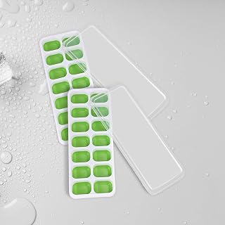 Ice Cube Tray, Easy Release Flexible Silicone Ice Cube Trays with Removable Spill-resistant Lid, BPA Free, Durable and Dishwasher Safe (Green)