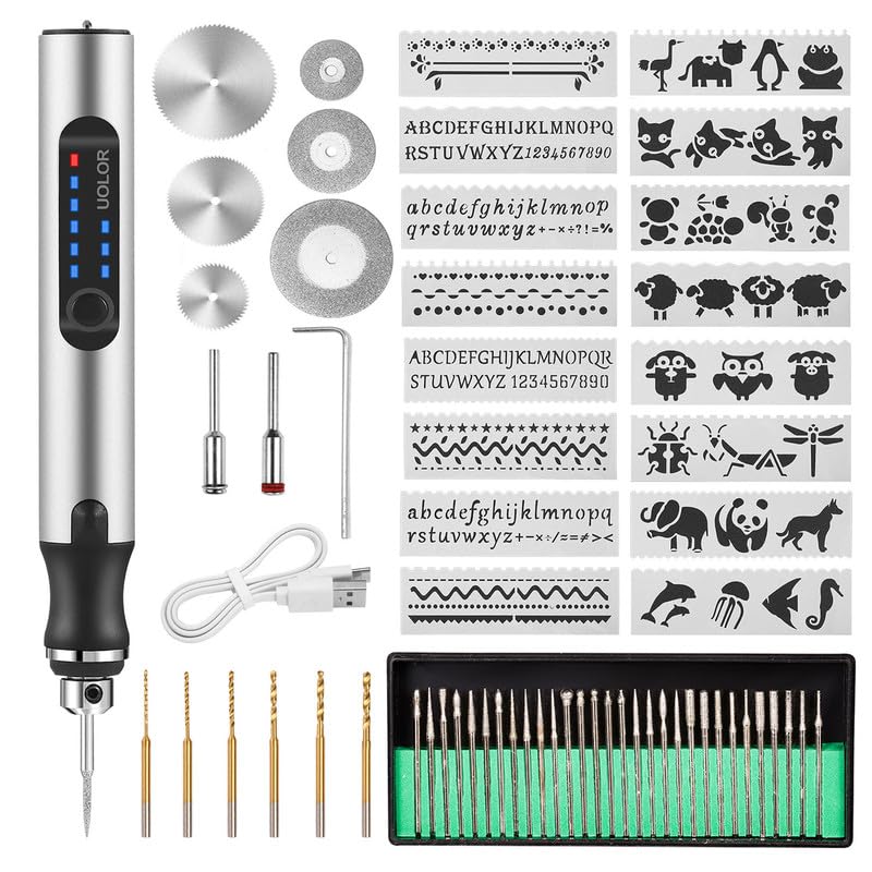 Uolor USB Rechargable Engraving Pen with 42 Bits, Mini Electric DIY Engraver Cor