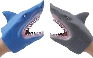Shark Hand Puppet 2 Pack, Soft Rubber Realistic Animal Puppet, Kids Role‑Play Storytelling Interactive Family Toy