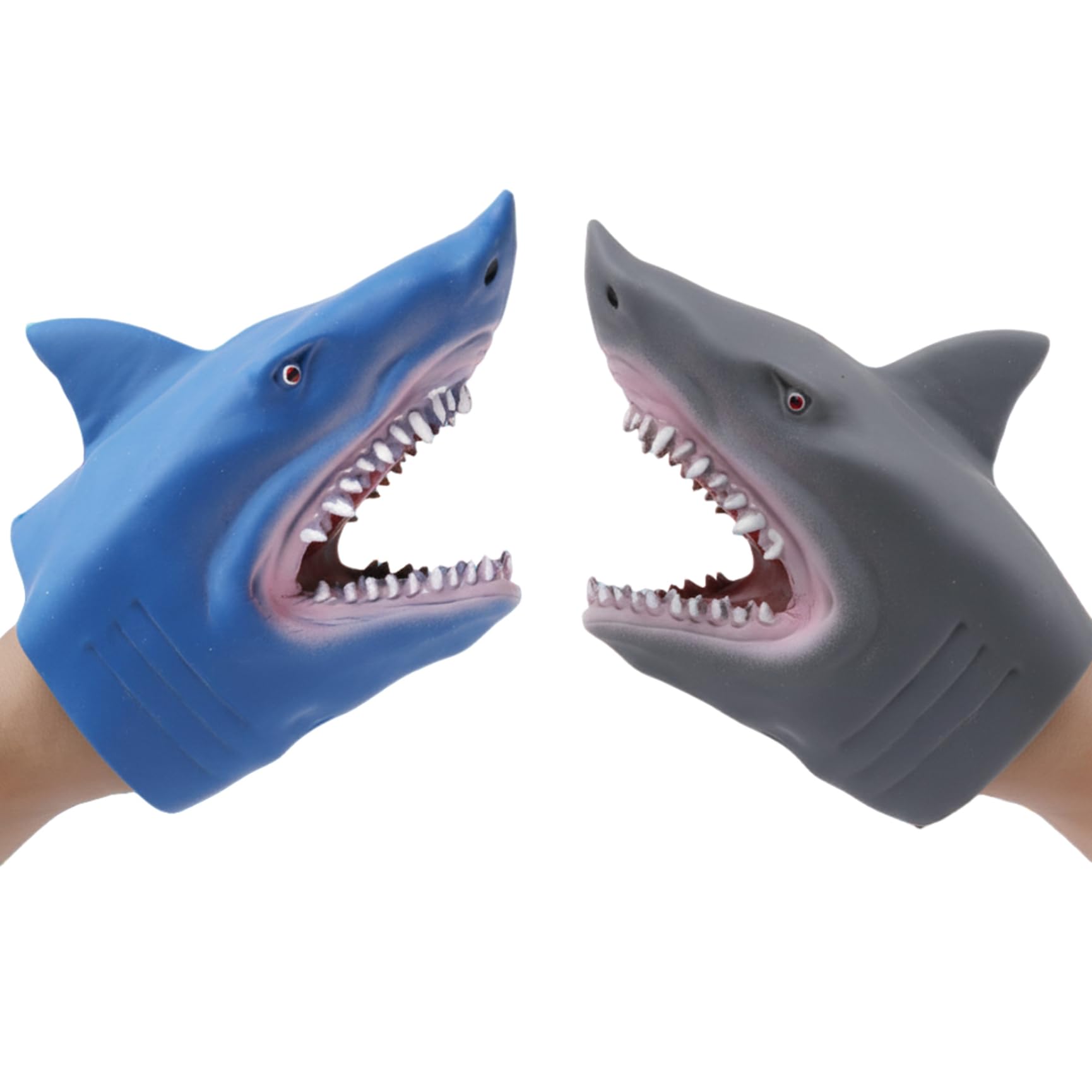 Shark Hand Puppet 2 Pack, Soft Rubber Realistic Animal Puppet, Kids Role‑Play St