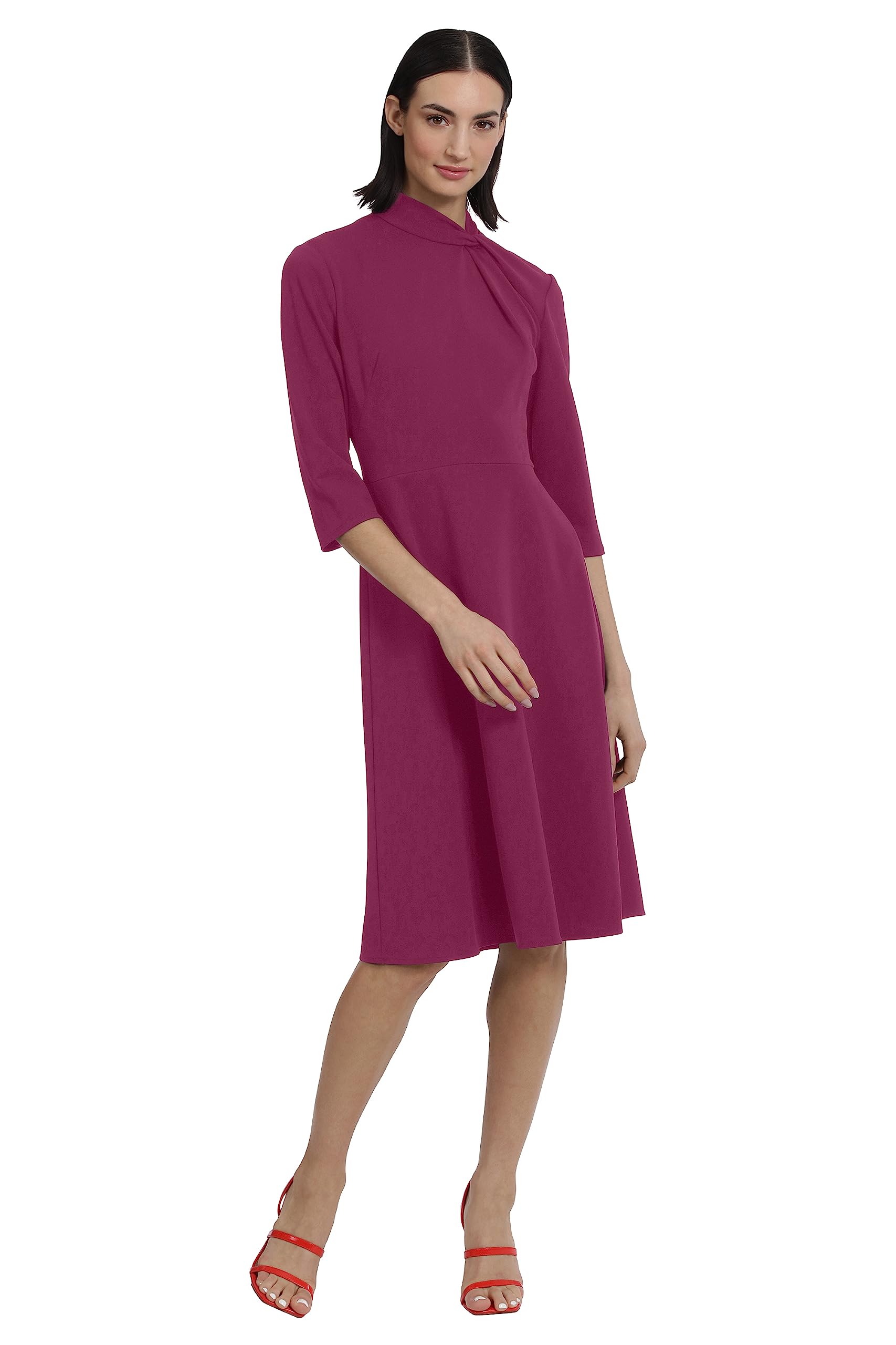 Donna Morgan Women's Donna Morgan Women's Dresses Mock Neck A-line Dress with Tw