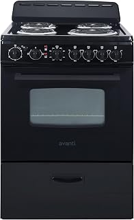 Avanti Electric Range Oven Compact Design, 2.6-Cu.Ft. Capacity with 4 Coil Burners, Framed Glass Oven Door, Storage Drawer and Broiler with Pan Perfect for Apartment RV Tiny Home, 24-Inch, Black