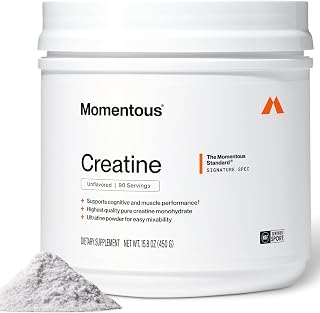 Momentous Creatine Monohydrate Powder, 5g per Serving, Unflavored | Supports Lean Muscle, Strength, Recovery, & Cognitive Function, NSF Certified for Sport, Non-GMO & Gluten-Free (90 Servings)