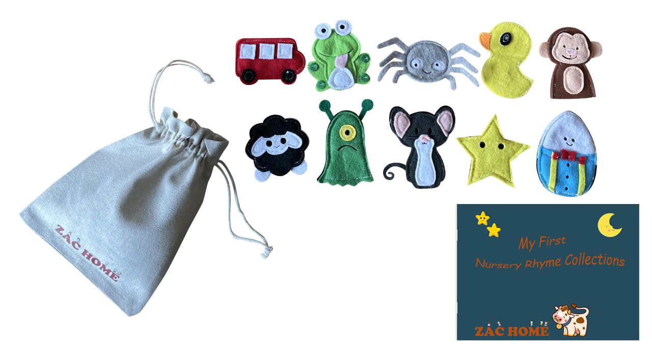 Nursery Rhyme Finger Puppet Set with a little cow hold all bag- Set of 10 includ