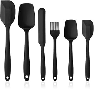 6 Piece Silicone Spatula Set, Spoon, Spatula, Non-Stick and Heat Resistant Silicone Spatula for Cooking and Baking, Dishwasher (Black)