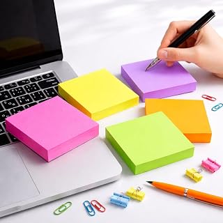 Sticky Notes, Brightly Colored Self Stick Notes, Easy to Post on School, Office Supplies, Desk Accessories (Rose Red, Orange, Yellow, Green, Dark Purple, 5 Pcs)