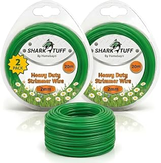 Shark-Tuff® Pack of 2 - Universal Strimmer Wire 2mm x 20m Heavy Duty | Fits All Petrol & Electric Strimmers, Weed & Grass Trimmer Line Nylon Cable Strimmer Cord (Total 40m)