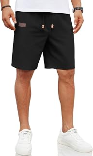 COOFANDY Men's Linen Beach Shorts Casual Drawstring Summer Vacation Shorts