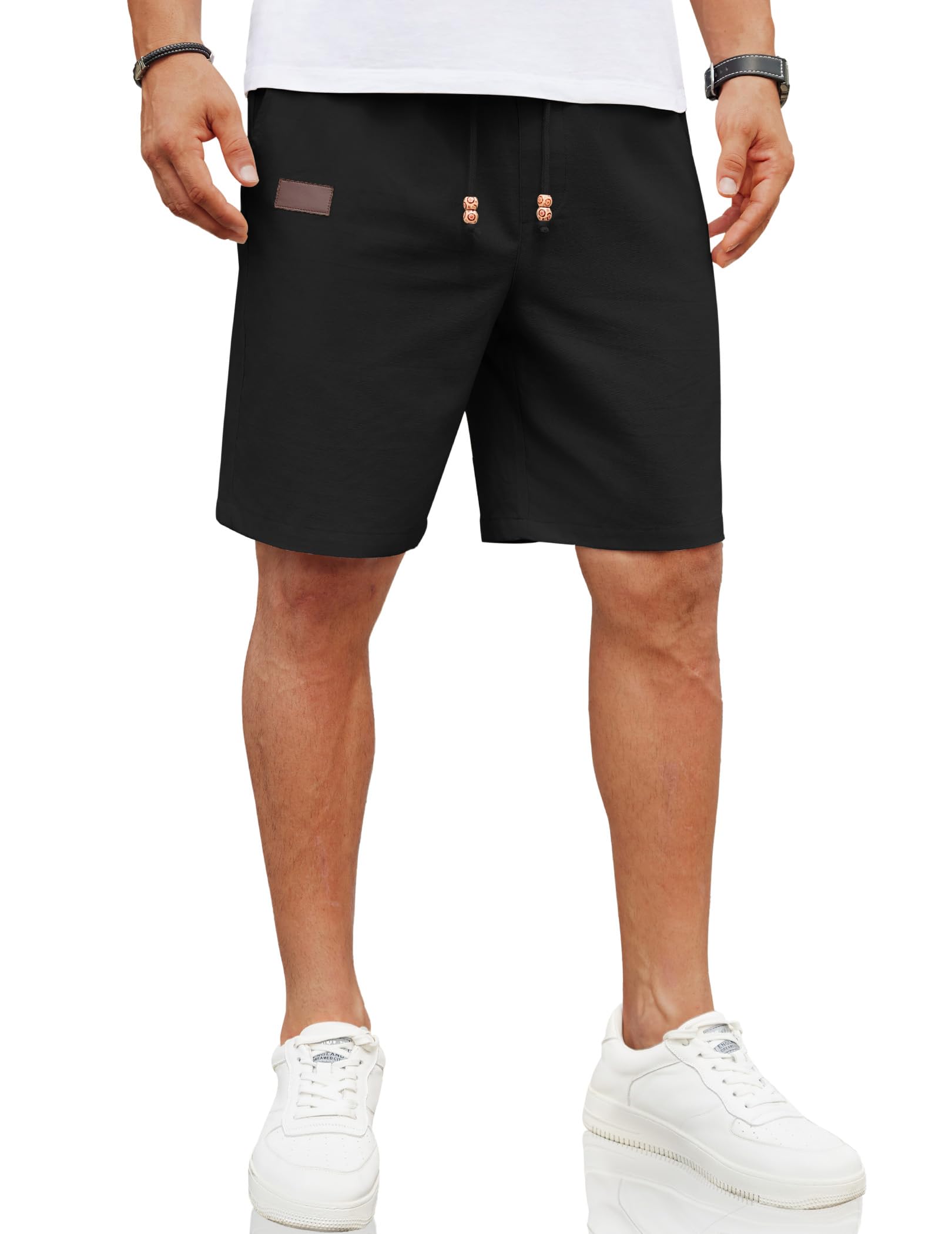 COOFANDY Men's Linen Beach Shorts Casual Drawstring Summer Vacation Shorts