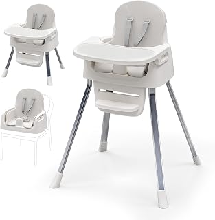 CheerKid 3in1 Baby Highchair for Months & Toddlers Easy Clean Booster Chair | Feeding Chairs with 5 Point Harness Convertible Seat, Adjustable Tray & Footrest, Dishwasher-Safe Tray & PU Leather Cushion