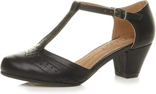 Women's Mid Block Heel T-Strap Cut Out Budapest T-Clip Pumps Sandals Size